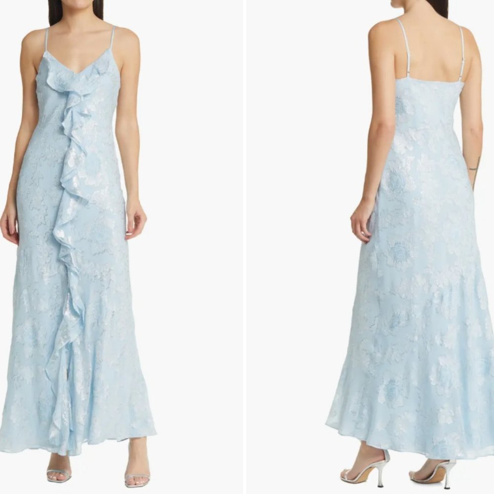 LoveShackFancy June Metallic Ruffle Sheath Dress Size 0